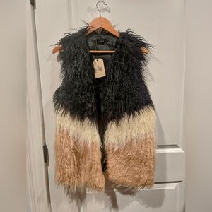 Faux Fur Ombre Shag Vest in Black, Champaign and Tan - S- NWT